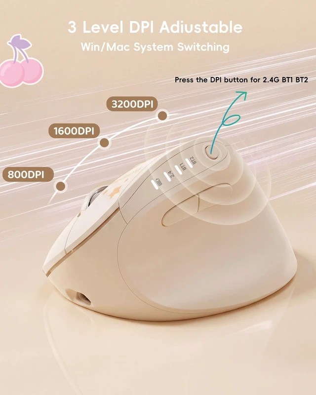 Alt view image 3 of 5 - My Little Pony Ergonomic Vertical Mouse, VM01 Dual-Mode (2.4GHz/Bluetooth) Wireless Silent Mouse with LED Battery Indicator, 6 Buttons Silent Clicking Mouse for Wrist Comfort, PC, Laptop, Mac(C