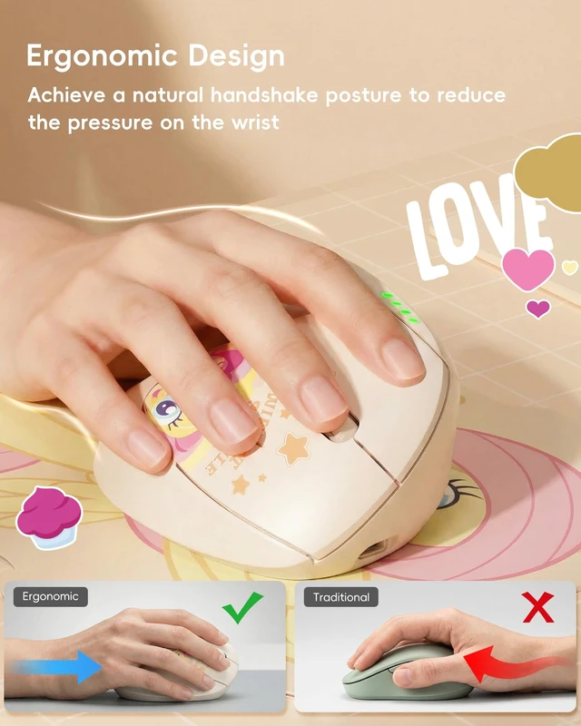 Alt view image 2 of 5 - My Little Pony Ergonomic Vertical Mouse, VM01 Dual-Mode (2.4GHz/Bluetooth) Wireless Silent Mouse with LED Battery Indicator, 6 Buttons Silent Clicking Mouse for Wrist Comfort, PC, Laptop, Mac(C