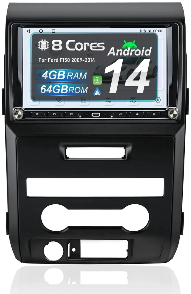 Main image of Android 14 Car Radio for 2009-2014 Ford F150, 8-Core 4GB+64GB Car Stereo Wireless CarPlay Android Auto, 9 HD Touchscreen, 1080P Backup Camera, Physical Buttons Dual Knobs, AM/FM/RDS, DSP, SWC