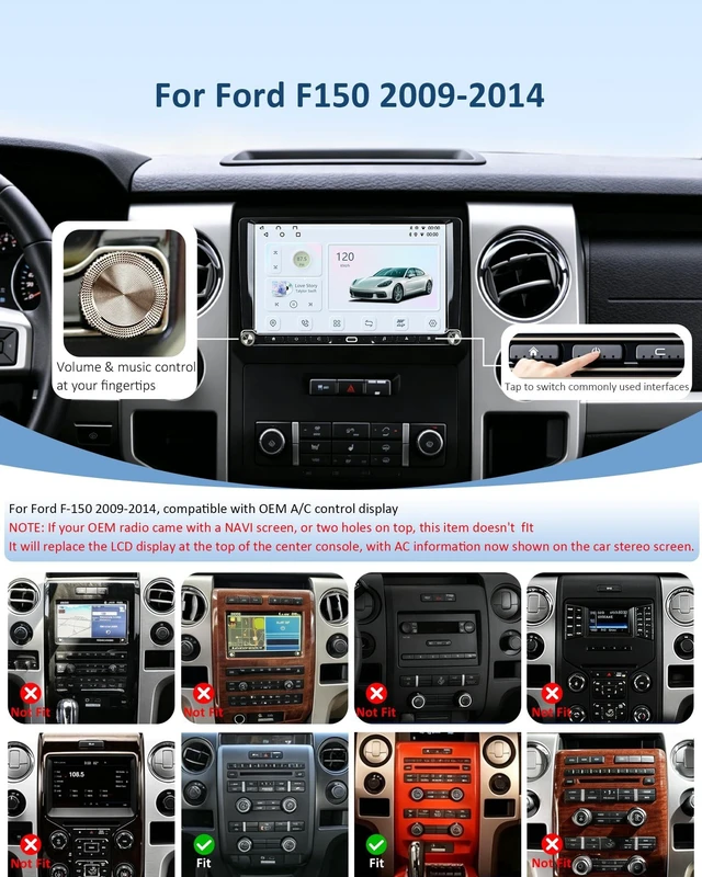 Alt view image 2 of 5 - Android 14 Car Radio for 2009-2014 Ford F150, 8-Core 4GB+64GB Car Stereo Wireless CarPlay Android Auto, 9 HD Touchscreen, 1080P Backup Camera, Physical Buttons Dual Knobs, AM/FM/RDS, DSP, SWC