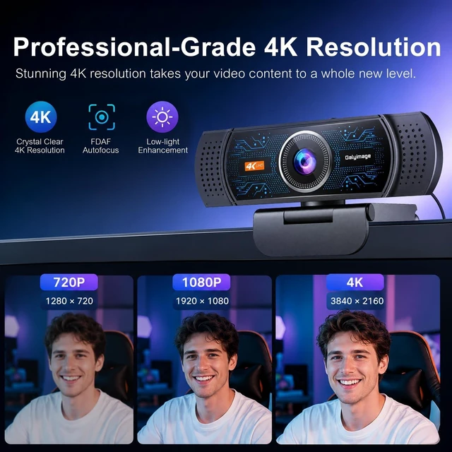 Alt view image 2 of 5 - 4K Webcam for PC, Streaming Computer Camera with Noise-Canceling Mic