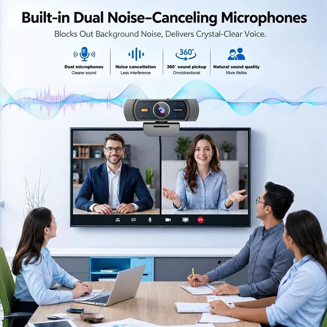 Alt view image 5 of 5 - 4K Webcam for PC, Streaming Computer Camera with Noise-Canceling Mic