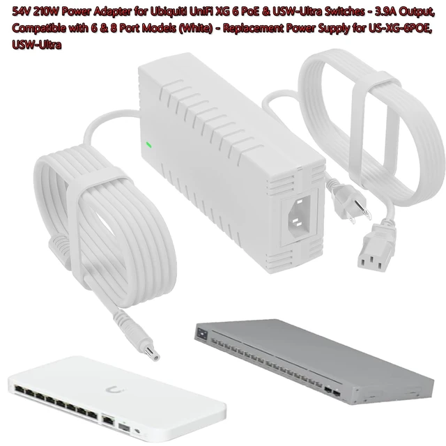 Alt view image 3 of 5 - Replacement 54V 210W Power Supply for Ubiquiti UniFi XG 6 PoE & USW-Ultra Switches - 3.9A Output, Compatible with US-XG-6POE and 6/8 Port Models - White Adapter (ADS-210NX-48-1)
