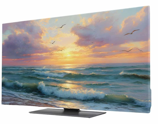 Main image of Summer Ocean TV Dust Cover 85 Inch, Oil Painting Green Sea Sunset Beach Computer Monitor Cover Dustproof Stretchable Indoor TV Screen Protector for LED LCD Universal Monitors