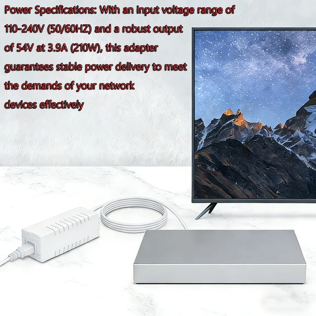 Alt view image 5 of 5 - Replacement 54V 210W Power Supply for Ubiquiti UniFi XG 6 PoE & USW-Ultra Switches - 3.9A Output, Compatible with US-XG-6POE and 6/8 Port Models - White Adapter (ADS-210NX-48-1)