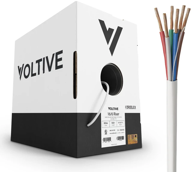 Main image of Voltive 16/6 Low Voltage Wire, Riser CL3R, White, 500ft - 16AWG, 6 Conductors, Stranded Bare Copper, UL Listed - V-1317-1