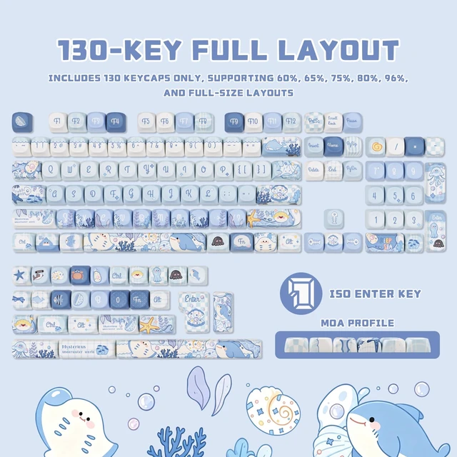 Alt view image 2 of 5 - KEYFLICK Undersea World Blue PBT Keycaps Cute MOA Key Cap for Cherry MX