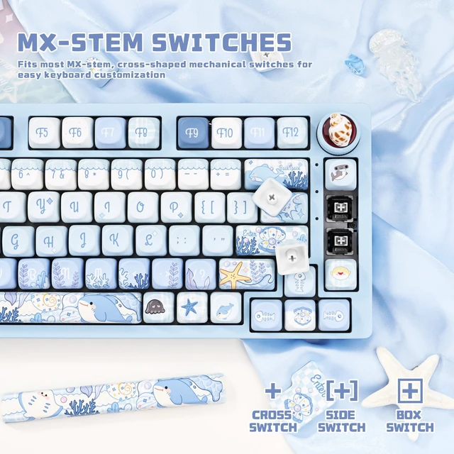 Alt view image 5 of 5 - KEYFLICK Undersea World Blue PBT Keycaps Cute MOA Key Cap for Cherry MX