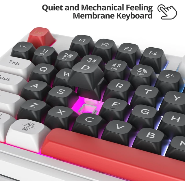 Alt view image 3 of 5 - Ussixchare 96% Wireless Keyboard, Cute Creamy Keyboard with Number Pad, RGB Backlit BT5.0/2.4GHz/Wired Knob Control for Win Mac(Black)