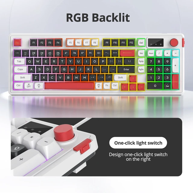 Alt view image 5 of 5 - Ussixchare 96% Wireless Keyboard, Cute Creamy Keyboard with Number Pad, RGB Backlit BT5.0/2.4GHz/Wired Knob Control for Win Mac(Black)