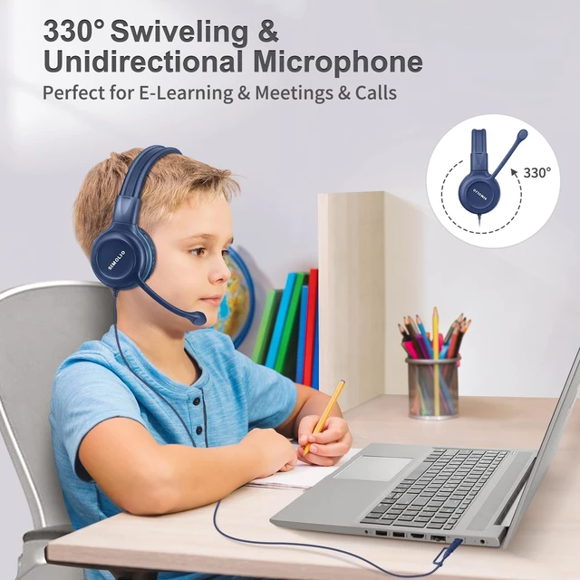 Alt view image 3 of 5 - SIMOLIO-USB-C-Wired-Headphone for-School with Boom-Microphone & Mute Button