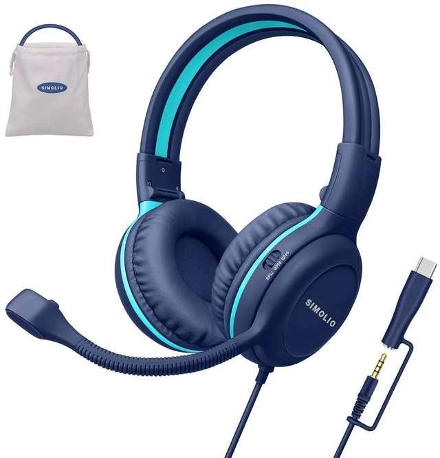 Main image of SIMOLIO-USB-C-Wired-Headphone for-School with Boom-Microphone & Mute Button