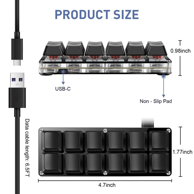 Alt view image 2 of 5 - Mini 12-Key Programmable Keyboard with Hotswappable Mechanical Switches
