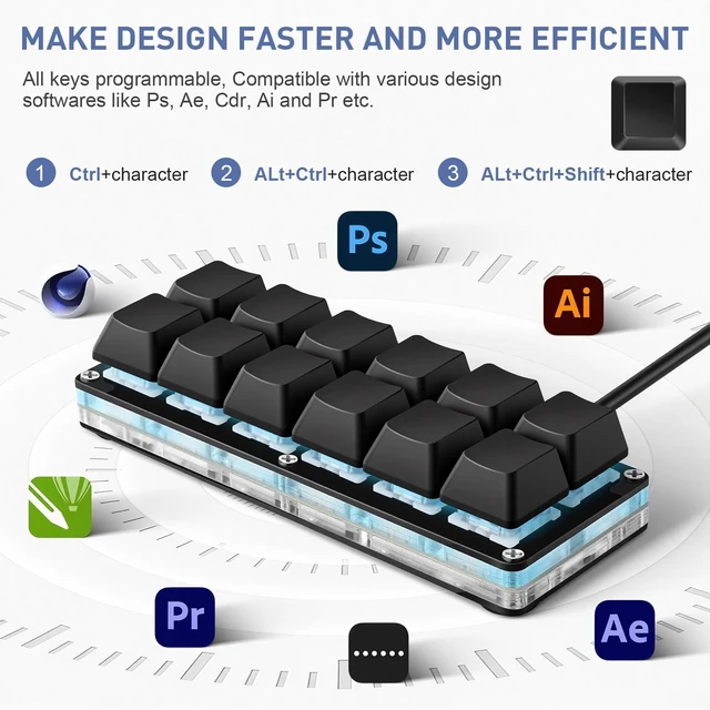 Alt view image 5 of 5 - Mini 12-Key Programmable Keyboard with Hotswappable Mechanical Switches