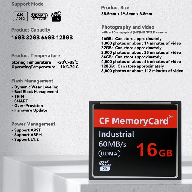 Alt view image 4 of 5 - Original High Speed 60MB/S 16GB CF Card - Reliable CF Memory Card for Digital Devices