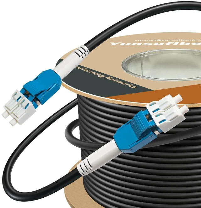 Main image of Yunsufiberpro 200m / 656ft OFNR 5.0mm Diameter OS2 Single Mode Fiber Cable LC to LC, Riser Rated Uniboot LC-LC Fiber Optic Patch Cord, Duplex 9/125 SMF Optical Jumper, Black