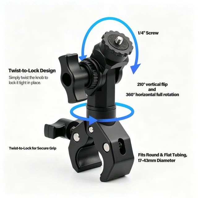Alt view image 3 of 5 - Lupholue Starlink Mini Pole Mount, Adjustable Clamp Mount with Pipe Adapter for RV, Van, Camper, Yacht and Boat, Outdoor Installation Accessory