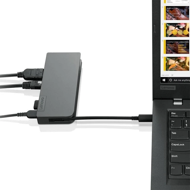 Alt view image 3 of 4 - Lenovo Powered USB-C Travel Hub - for Notebook - USB Type C - 3 X USB Ports - 1 X USB 2.0 - Network (RJ-45) - HDMI - VGA - Wired