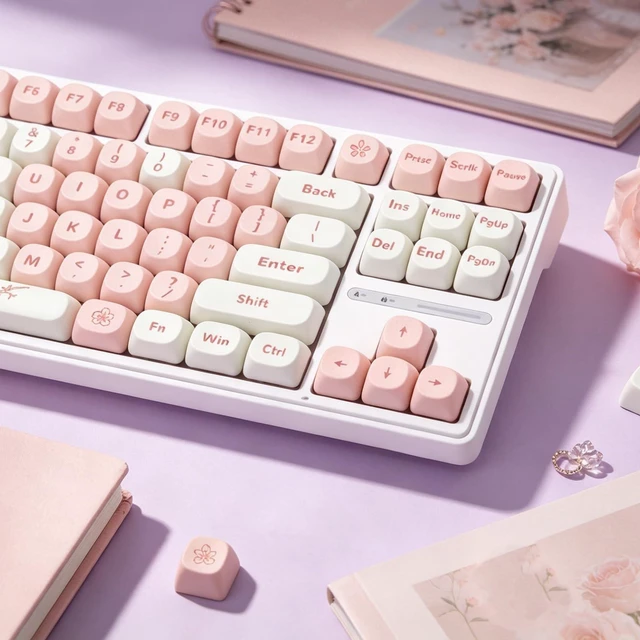 Alt view image 2 of 5 - MOA Keycap-PBT Keycaps, Cute Heart-Pink Key caps 134 Keys Round Keycap