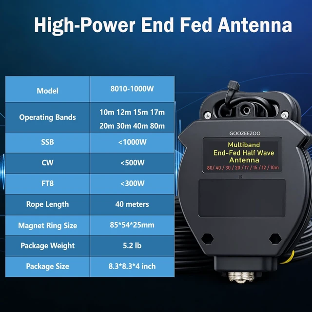 Alt view image 2 of 5 - GOOZEEZOO 8010-1000W End Fed Half Wave Antenna 8 Bands 40m Long Wire