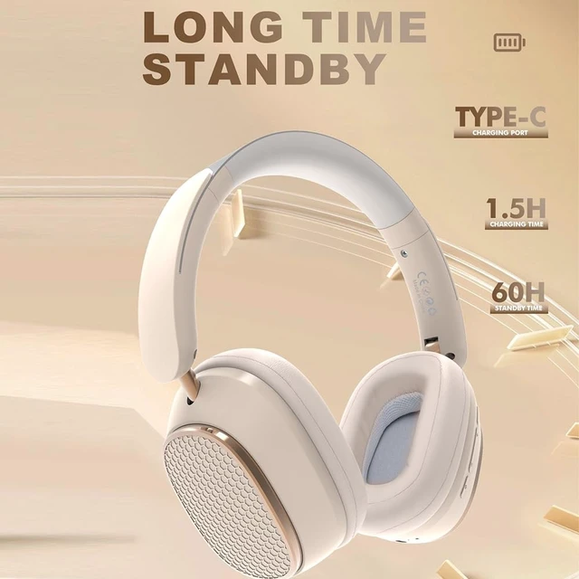 Alt view image 3 of 5 - AYI Premium Active Noise Cancellation Bluetooth Headset Over Ear Headphones with Detachable Microphone HiFi Stereo Sound Rechargeable Game Headphone Compatible with Smartphone/TV/pad/Laptop-Khaki