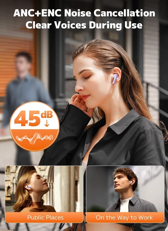 Alt view image 3 of 5 - Bucephalus Wireless Earbuds, Bluetooth 5.4 Ear Buds, ENC Noise Cancelling Headphones with 48H Playtime, Bass Stereo Sound, Compatible with iPhone Air/17/16/15/14/Android, Pad - Purple