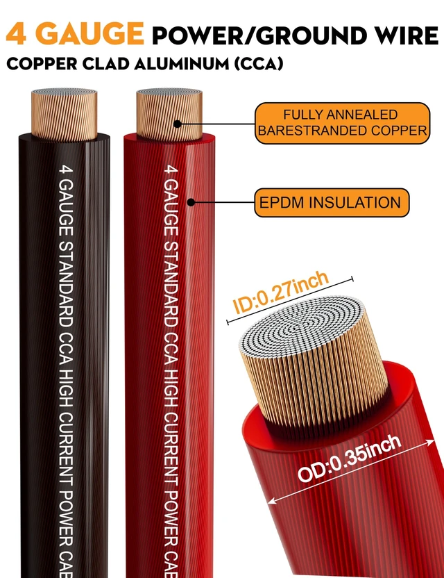 Alt view image 5 of 5 - 4 Gauge Battery Cable Wire Kit 50ft,4 Gauge Wire CCA Power & Ground Wire