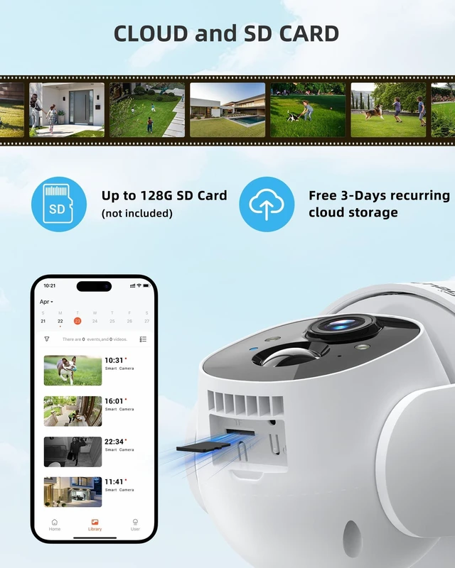 Alt view image 5 of 5 - 2K Solar Cameras Outdoor Wireless, Security Cameras Wireless Outdoor, Battery Powered cam with Spotlight, 2-Way Talk, PIR Motion Detection, Color Night Vision, 360 PTZ, Siren, Compatible