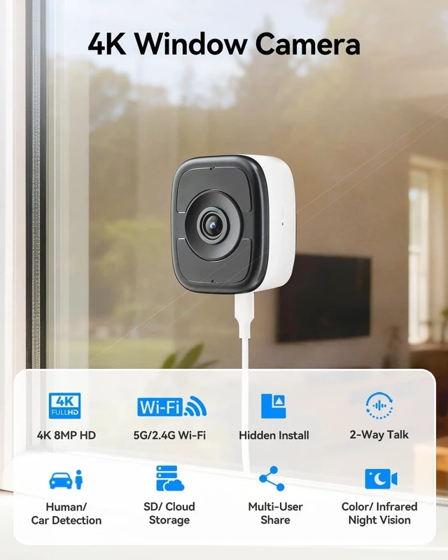 Alt view image 2 of 5 - LongPlus 4K 8MP Window Camera 2Pack, WiFi6 Indoor Window Security Camera