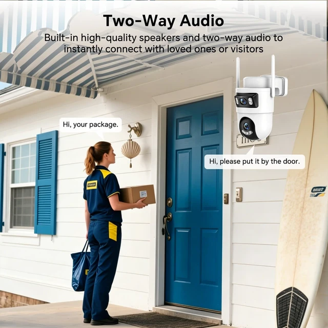Alt view image 5 of 5 - Dual Lens Security Camera Outdoor, 2.4GHz WiFi Cameras for Home Security, 360 View Pan/Tilt with Color Night Vision, 2K Full HD Video, 2-Way Audio, Works with Alexa, Motion Detection, Auto Tracking