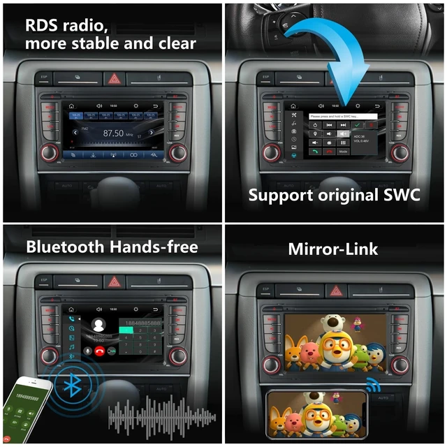 Alt view image 4 of 5 - Car Stereo Compatible with Wireless Carplay/Android Auto for Audi A4 S4 RS4 2002-2008 SEAT EXEO with IPS Touch Screen/Bluetooth/Mirror Link/FM/AM/USB