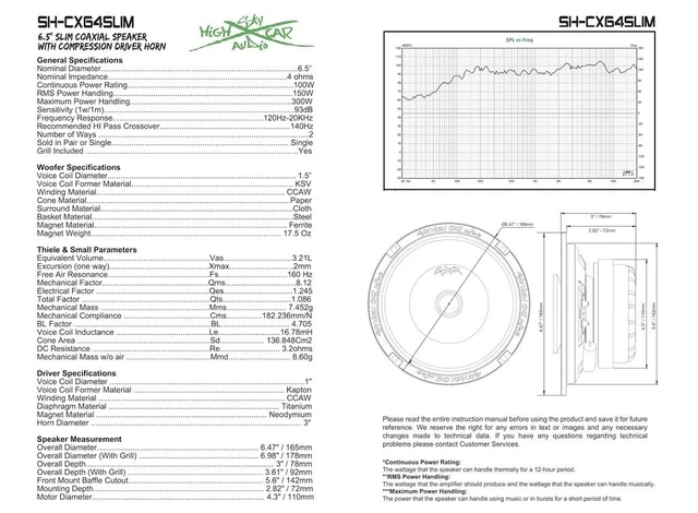 Alt view image 5 of 5 - Sky High Car Audio SH-CX64SLIM 6.5" Slim Coaxial Speaker with Compression Driver Horn (Single Speaker)