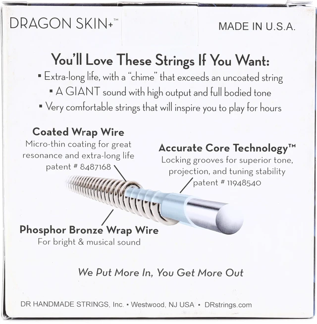 Alt view image 2 of 3 - DR Strings Dragon Skin+ Acoustic Guitar Strings - .011-.050 Custom Light (3-pack)
