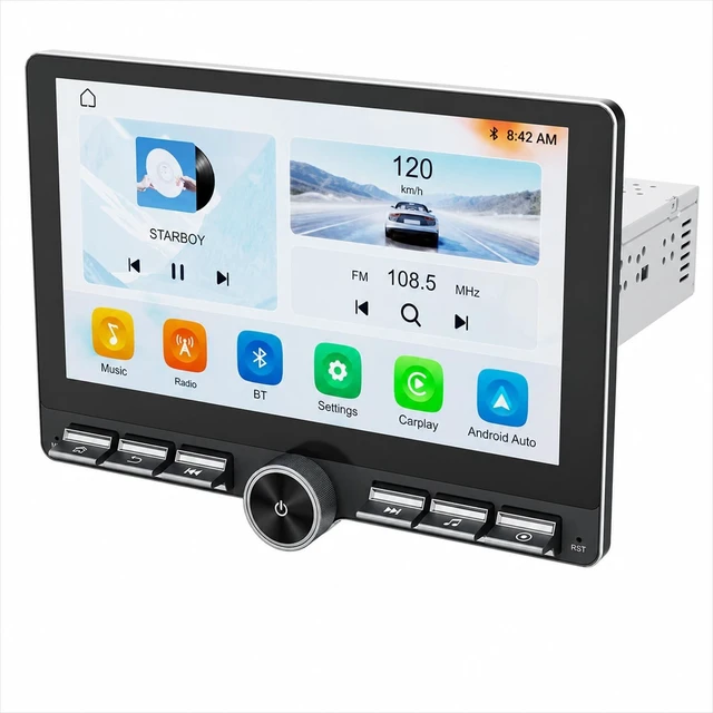 Main image of TANSHN 10.1 Inch Single DIN Car Stereo with Wireless Apple CarPlay & Android Auto, Floating Touchscreen Radio with Bluetooth, GPS, Physical Buttons & Volume Knob, Backup Camera Support
