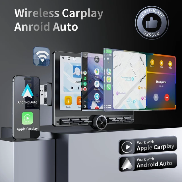 Alt view image 2 of 5 - TANSHN 10.1 Inch Single DIN Car Stereo with Wireless Apple CarPlay & Android Auto, Floating Touchscreen Radio with Bluetooth, GPS, Physical Buttons & Volume Knob, Backup Camera Support