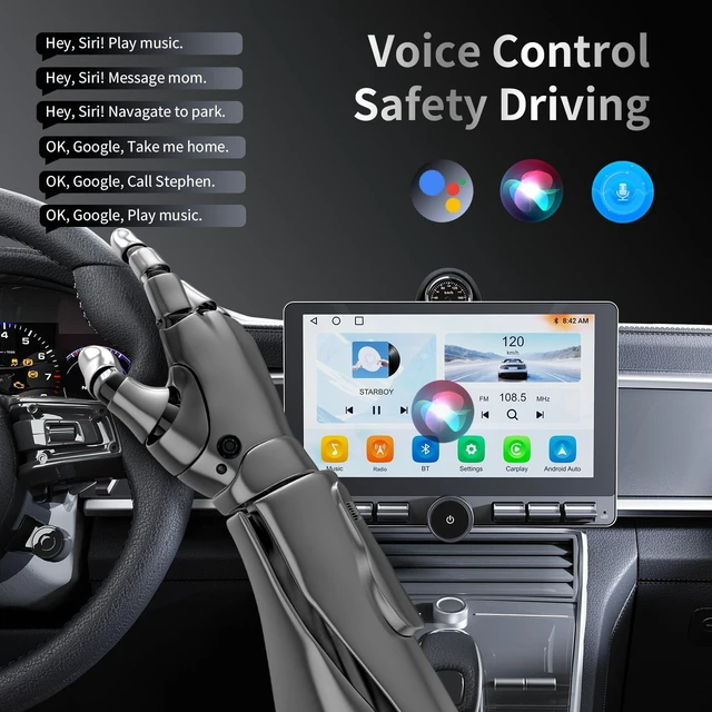 Alt view image 3 of 5 - TANSHN 10.1 Inch Single DIN Car Stereo with Wireless Apple CarPlay & Android Auto, Floating Touchscreen Radio with Bluetooth, GPS, Physical Buttons & Volume Knob, Backup Camera Support