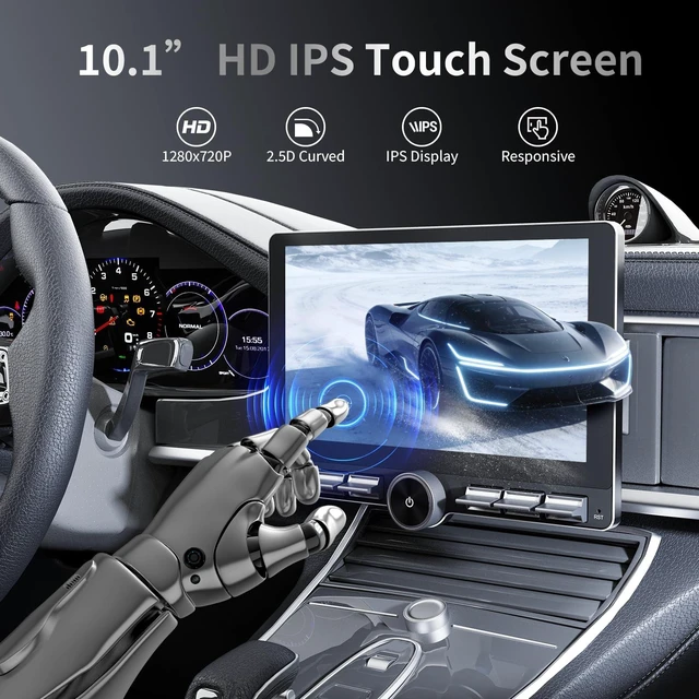 Alt view image 5 of 5 - TANSHN 10.1 Inch Single DIN Car Stereo with Wireless Apple CarPlay & Android Auto, Floating Touchscreen Radio with Bluetooth, GPS, Physical Buttons & Volume Knob, Backup Camera Support