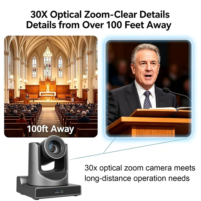 Alt view image 5 of 5 - ADKIDO PTZ NDI Camera 30X Optical Zoom 1080P 60fps for Church Live Streaming, AI Tracking NDI HX2 PTZ Camera with 3G-SDI HDMI USB2.0 LAN Output & Local USB Recording for Church, Conferences, Teaching