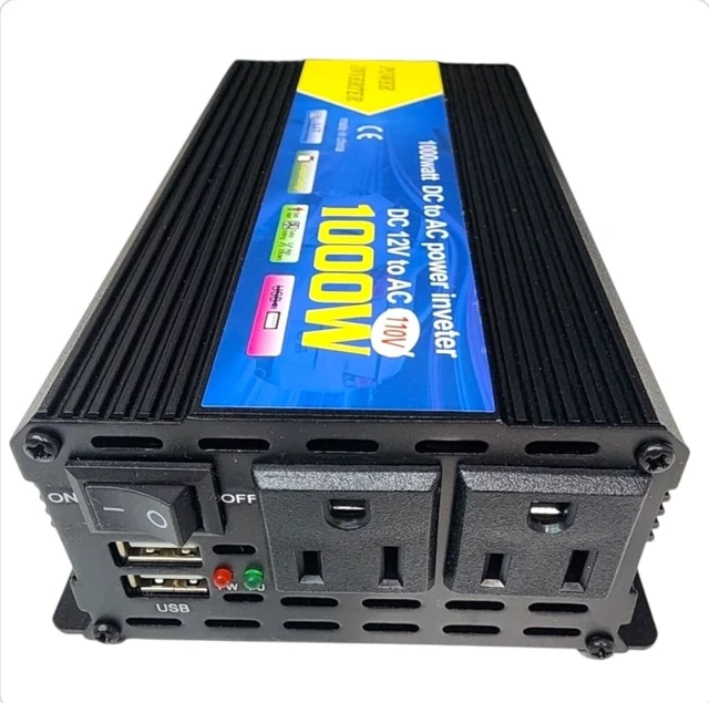 Alt view image 3 of 5 - 1000W DC to AC High-Power Inverter 12V to 110V/120V Converter with Dual USB Ports, Dual AC Outlets, Cigarette Lighter Adapter, Battery Cable for Cars, Trucks, RVs, Camping,Home Backup (Black, 1000W)