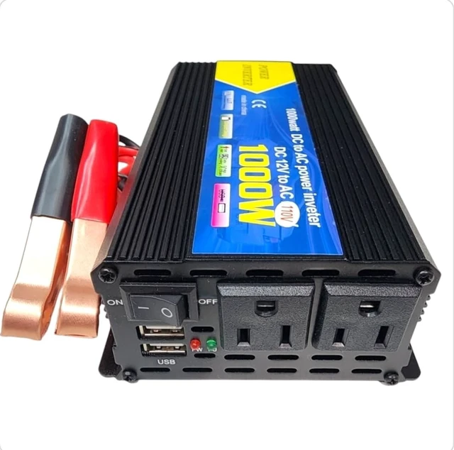 Alt view image 2 of 5 - 1000W DC to AC High-Power Inverter 12V to 110V/120V Converter with Dual USB Ports, Dual AC Outlets, Cigarette Lighter Adapter, Battery Cable for Cars, Trucks, RVs, Camping,Home Backup (Black, 1000W)