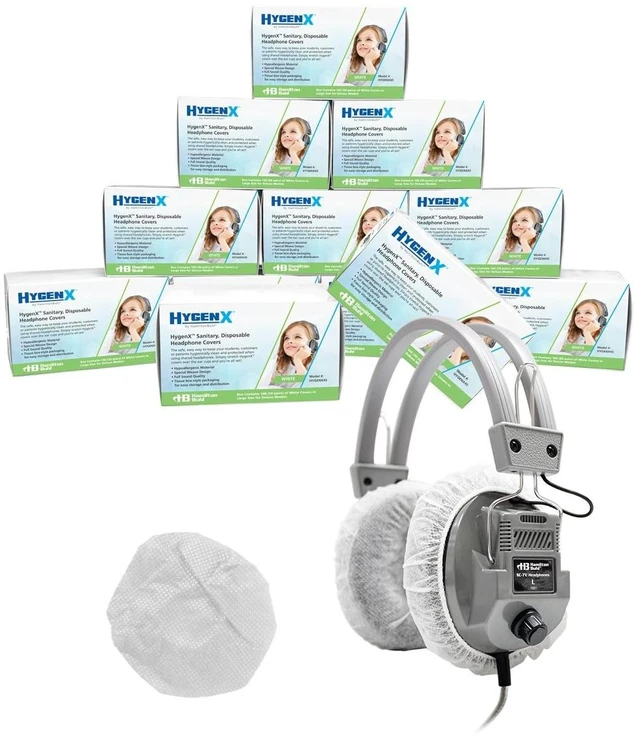 Main image of HamiltonBuhl HygenXCP45 Sanitary Ear Cushion Covers 4.5" White Disposable Sleeves for OverEar Headphones & Headsets, Master Carton of 600 Pairs (1,200 Covers)