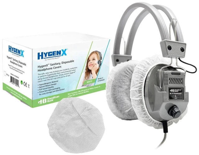 Alt view image 2 of 5 - HamiltonBuhl HygenXCP45 Sanitary Ear Cushion Covers 4.5" White Disposable Sleeves for OverEar Headphones & Headsets, Master Carton of 600 Pairs (1,200 Covers)