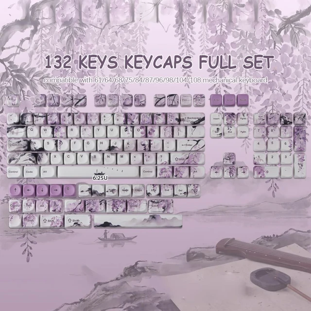 Alt view image 2 of 5 - Tsungup MOA PBT Keycaps - Custom Japanese Purple Wisteria Key caps Keyboard