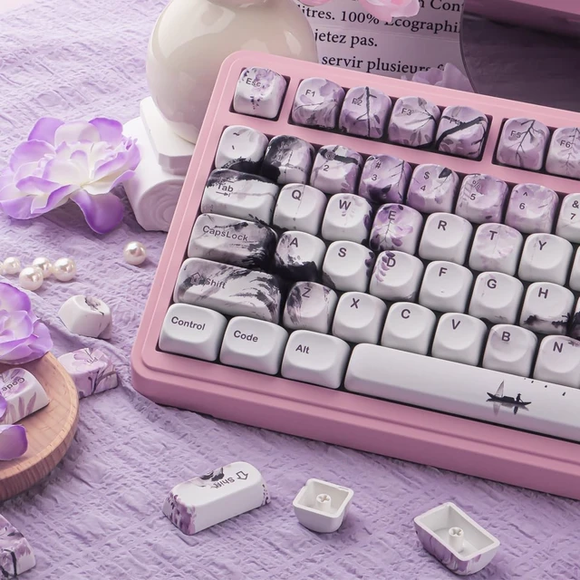 Alt view image 3 of 5 - Tsungup MOA PBT Keycaps - Custom Japanese Purple Wisteria Key caps Keyboard