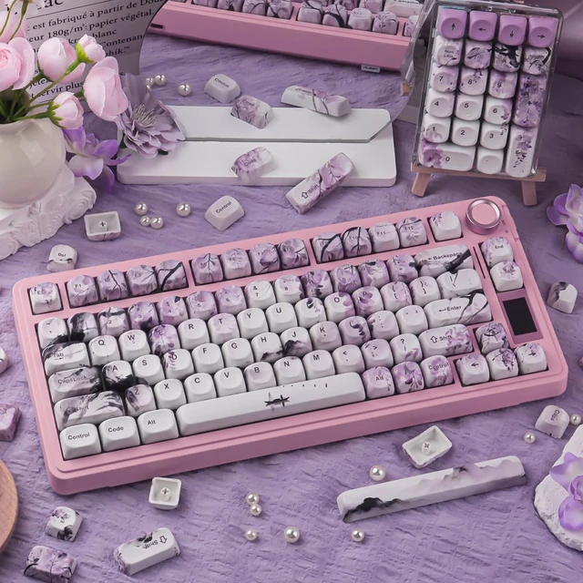 Alt view image 4 of 5 - Tsungup MOA PBT Keycaps - Custom Japanese Purple Wisteria Key caps Keyboard