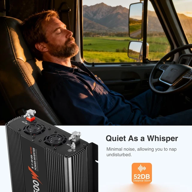 Alt view image 5 of 5 - POTEK 2500W Modified Sine Wave Power Inverter, 12V DC to 120V AC Converter with 3 AC Outlets, USB-A Port and Power Level Display for RV, Truck, Camping and Off-Grid Use