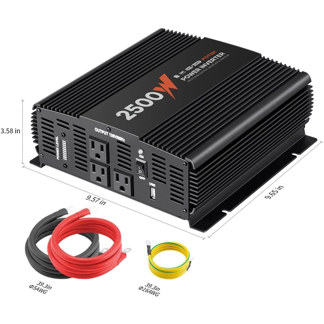 Alt view image 2 of 5 - POTEK 2500W Modified Sine Wave Power Inverter, 12V DC to 120V AC Converter with 3 AC Outlets, USB-A Port and Power Level Display for RV, Truck, Camping and Off-Grid Use