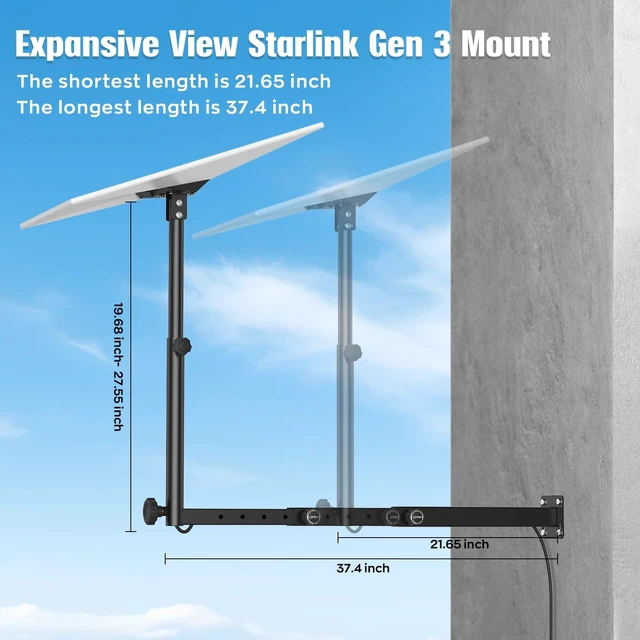 Alt view image 3 of 5 - Starlink Mount for Standard 4/4X/Gen 3, Starlink Pole Mount, Extension-Type Heavy Duty Starlink Long Wall Mount with 0-30 Adjustable Starlink Gen 3 Pipe Adapter for Starlink Internet Kit Satellite