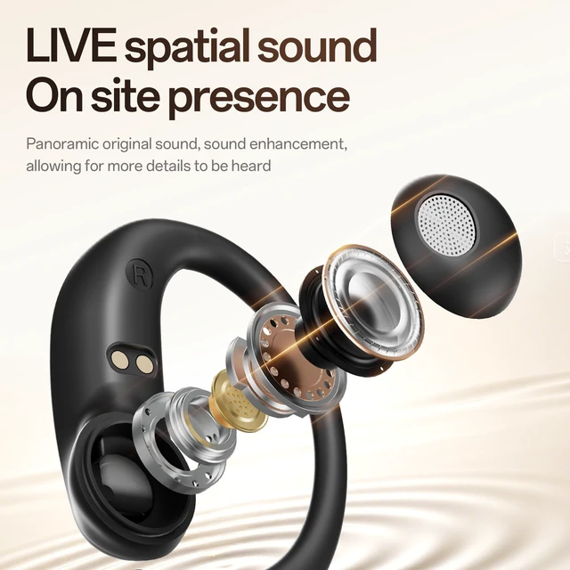 Alt view image 5 of 5 - ROEL-PLAY Open Ear Earbuds Open Earring Bluetooth 5.4 Comfort Black
