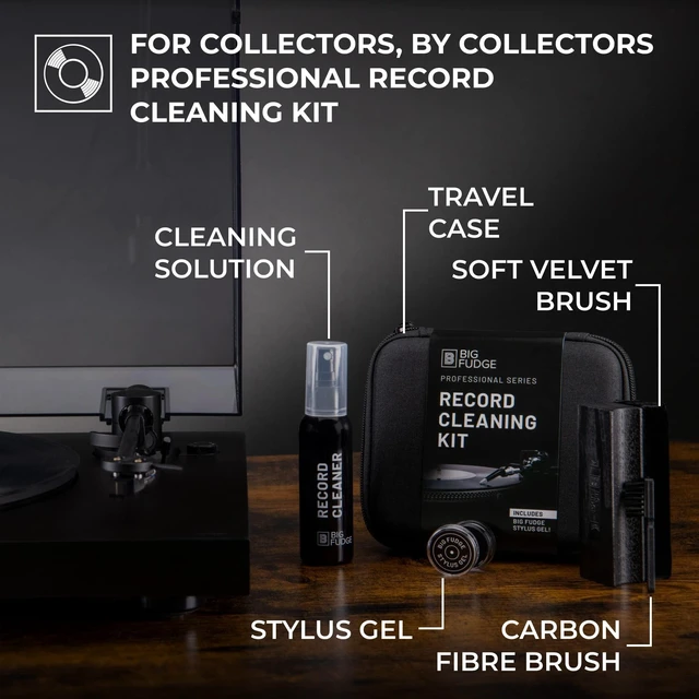 Alt view image 2 of 5 - Big Fudge Record Cleaning Kit Professional Series - Vinyl Record Cleaner - Includes Vinyl Brush, Cleaning Fluid, Stylus Gel, Anti Static Velvet Brush, Padded Storage Case